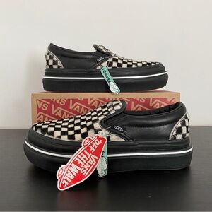 Vans Black and White Checkerboard Slip-Ons, Super Comfycush 5.5